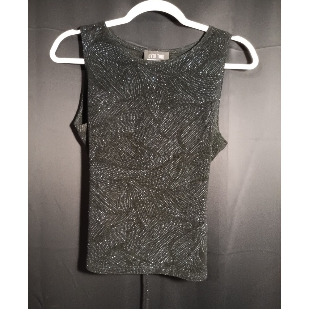 Vintage Y2K 90s Byer Too! Black Glitter Shimmer Crop  Tank  Sz 13 Paper USA Tag